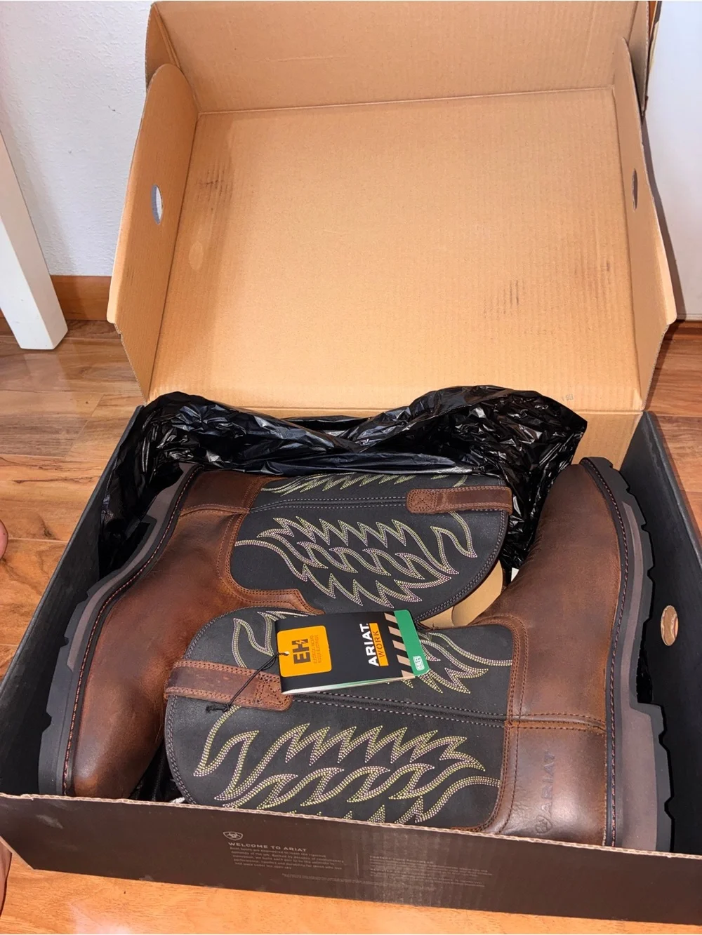 Ariat Men’s Harvester Pull-On Work Boots, brown/black - size 14 EE (wide)